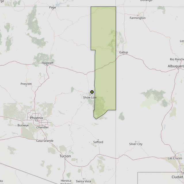 Map showing Apache County around Show Low, AZ