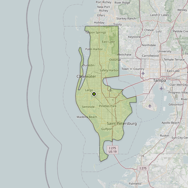 Map showing Pinellas County around Largo, FL