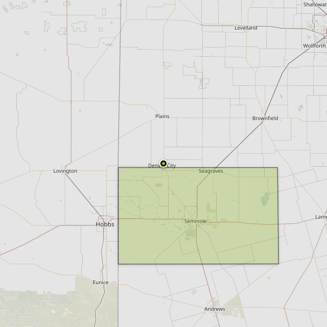 Map showing Gaines County around Denver City, TX