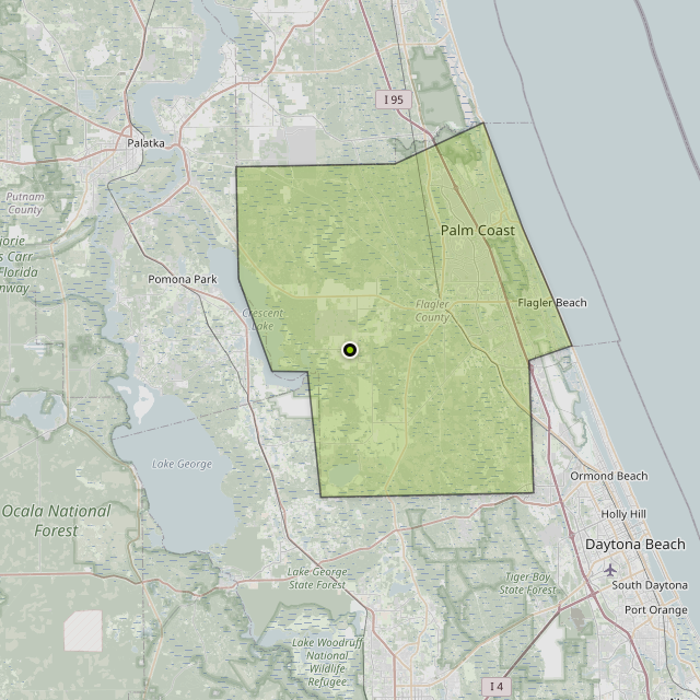 Map showing Flagler County around Bunnell, FL