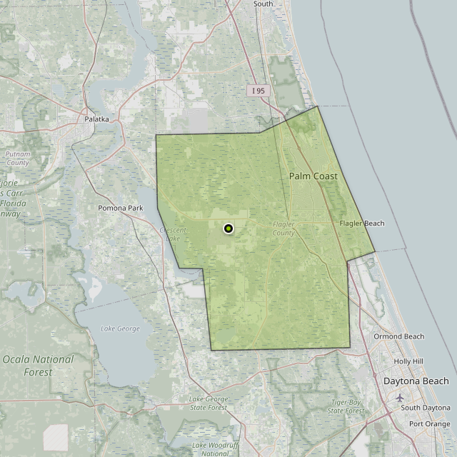 Map showing Flagler County around Bunnell, FL