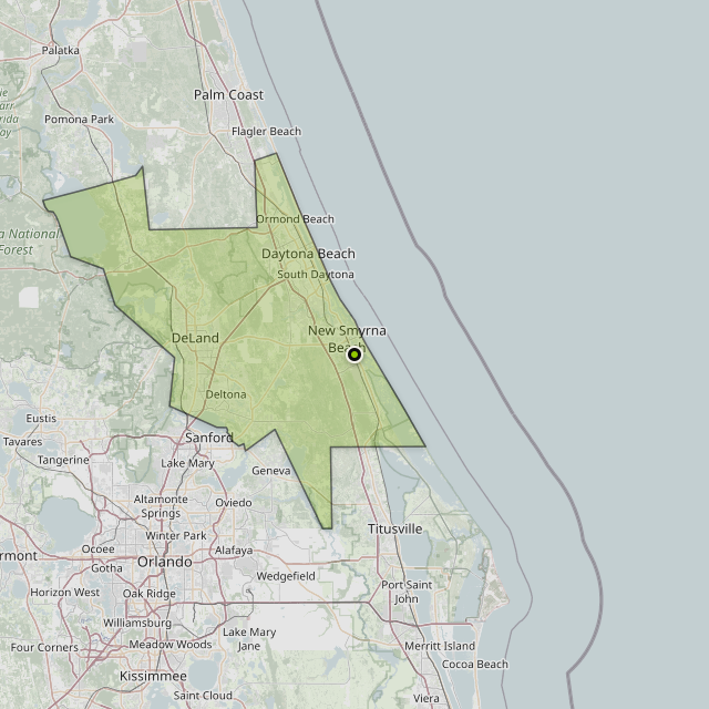 Map showing Volusia County around Edgewater, FL