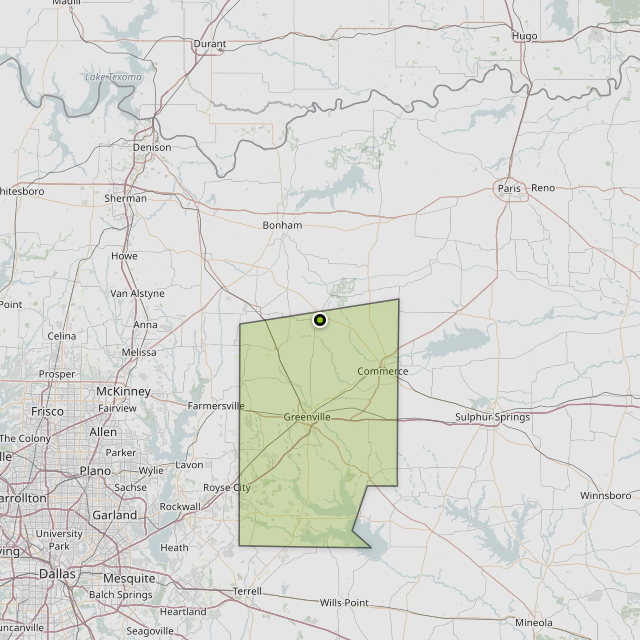 Map showing Hunt County around Wolfe City, TX