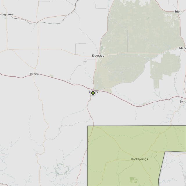 Map showing Edwards County around Sonora, TX