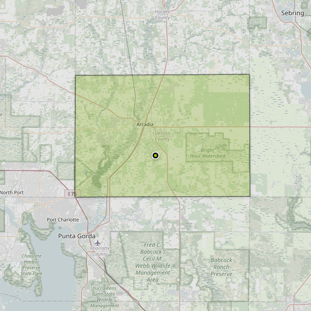 Map showing DeSoto County around Arcadia, FL