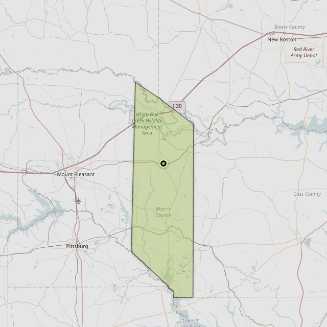 Map showing Morris County around Omaha, TX