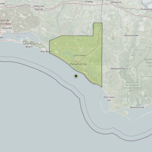Map showing Bay County around Tyndall Air Force Base, FL