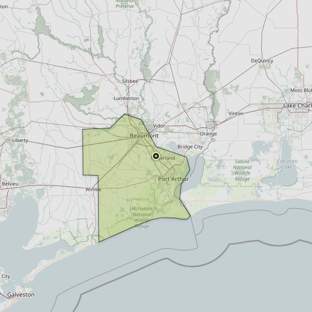 Map showing Jefferson County around Nederland, TX