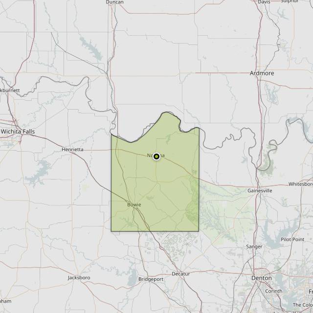 Map showing Montague County around Nocona, TX