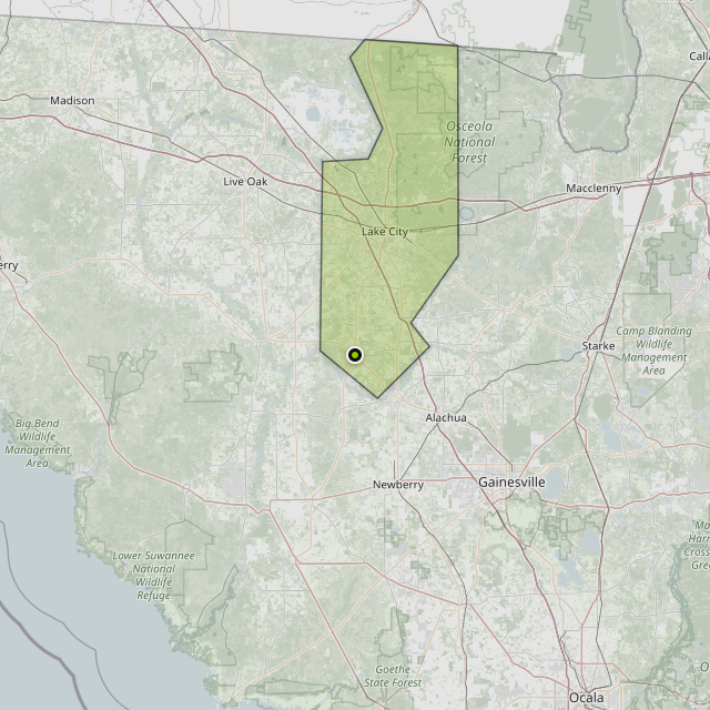 Map showing Columbia County around Fort White, FL