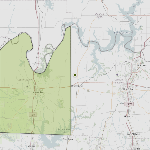 Map showing Cooke County around Whitesboro, TX