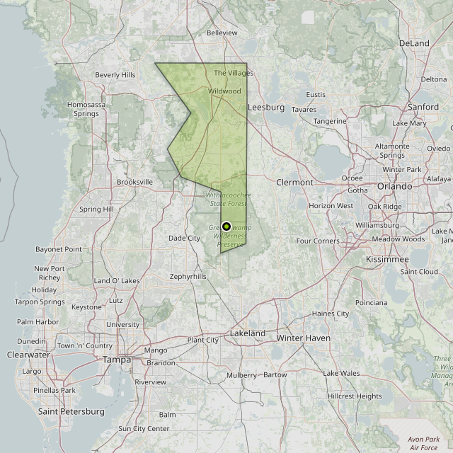 Map showing Sumter County around Lacoochee, FL