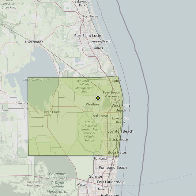 Map showing Palm Beach County around West Palm Beach, FL