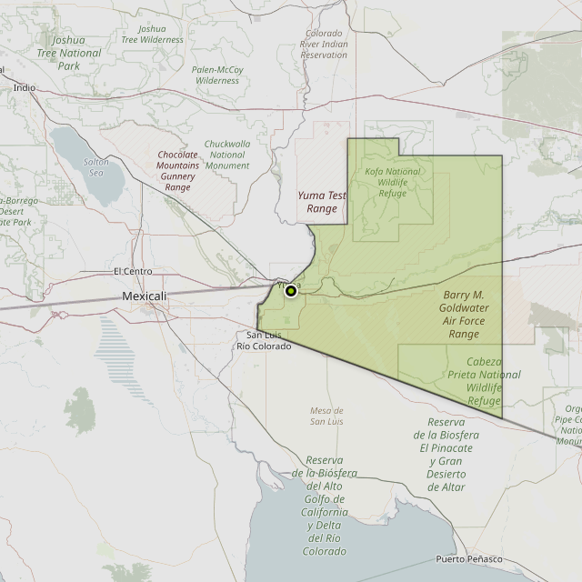 Map showing Yuma County around Yuma, AZ
