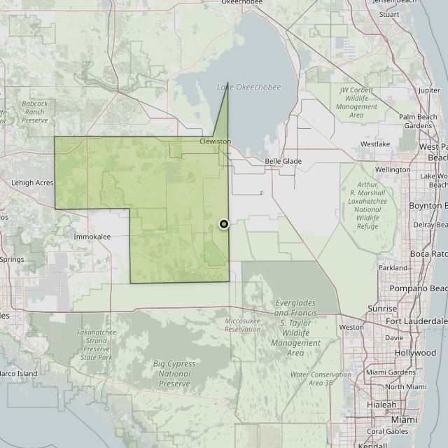 Map showing Hendry County around South Bay, FL