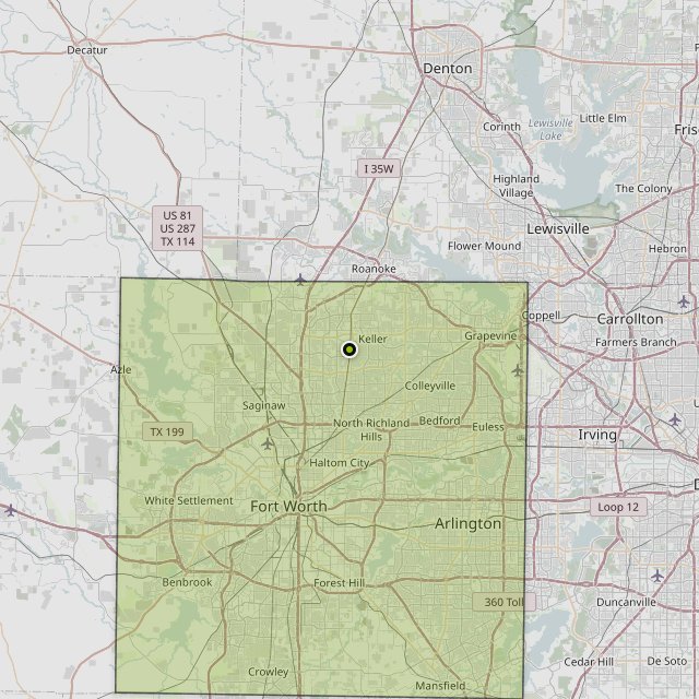 Map showing Tarrant County around Keller, TX