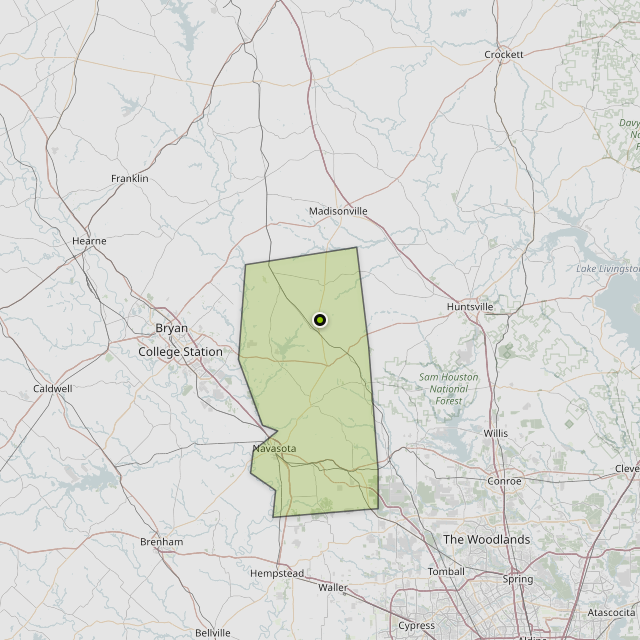 Map showing Grimes County around Anderson, TX