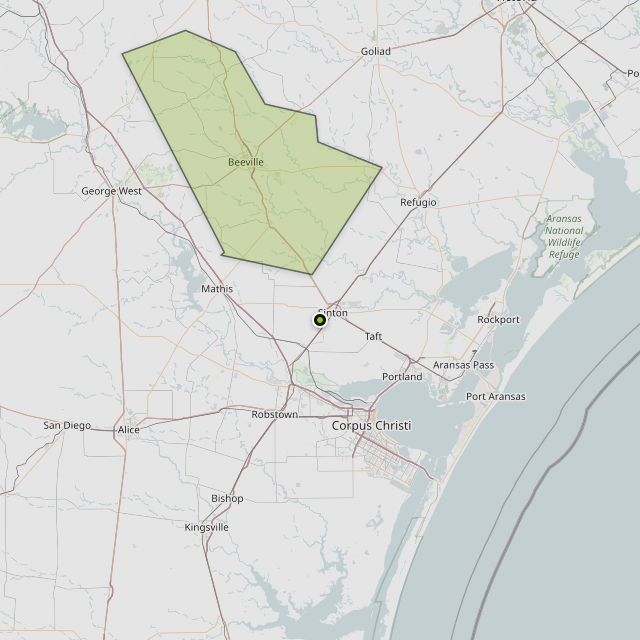 Map showing Bee County around Sinton, TX