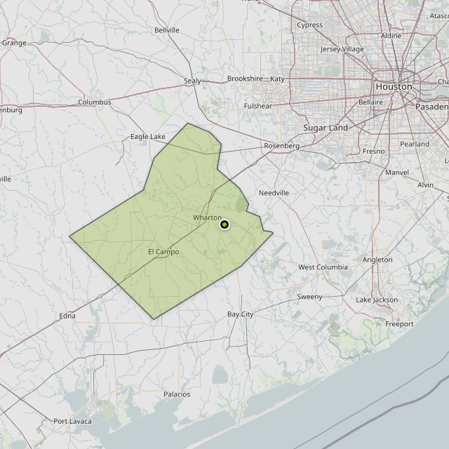 Map showing Wharton County around Wharton, TX