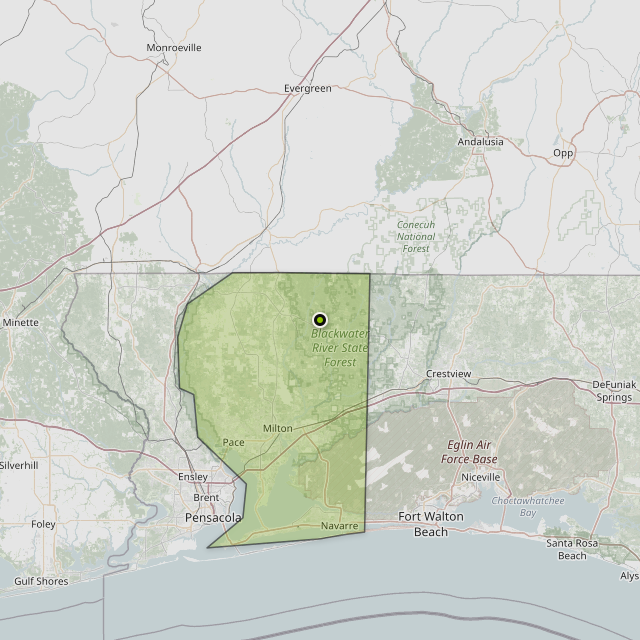 Map showing Santa Rosa County around Milton, FL
