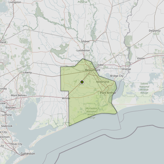 Map showing Jefferson County around Beaumont, TX