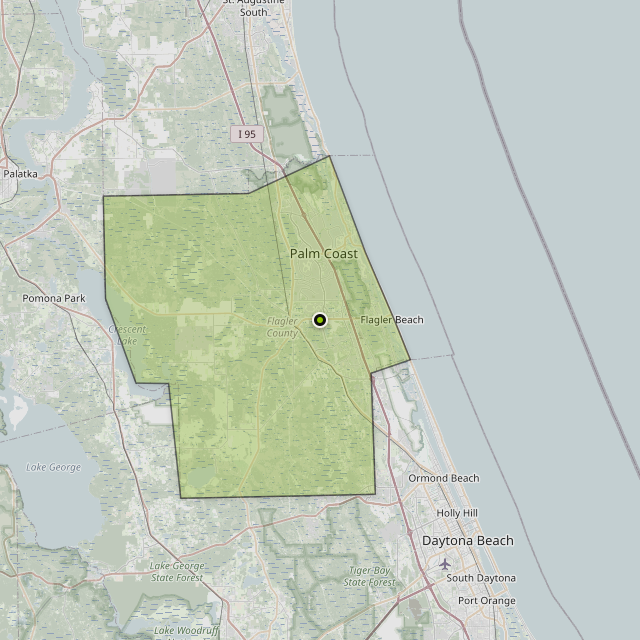 Map showing Flagler County around Bunnell, FL