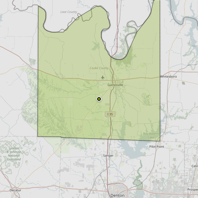 Map showing Cooke County around Lindsay, TX