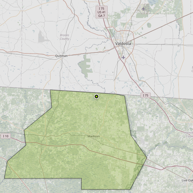 Map showing Madison County around Pinetta, FL