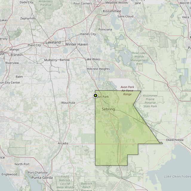 Map showing Highlands County around Avon Park, FL