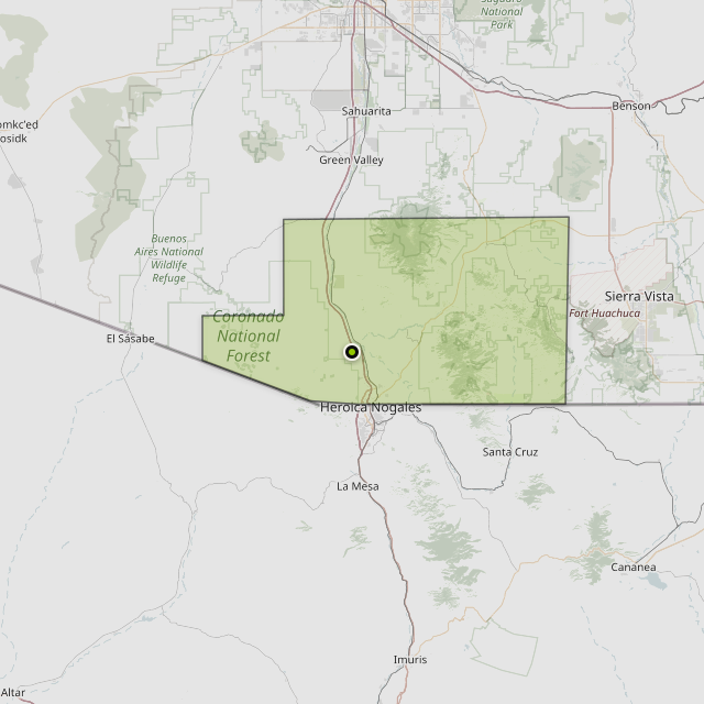 Map showing Santa Cruz County around Rio Rico, AZ