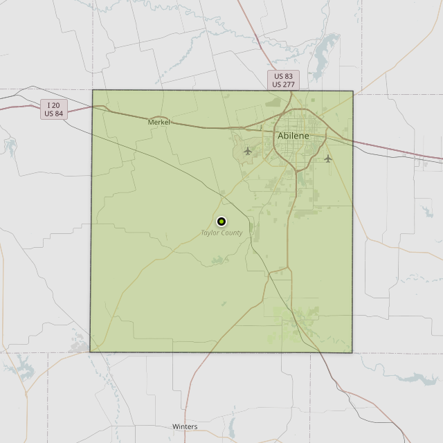 Map showing Taylor County around Tye, TX