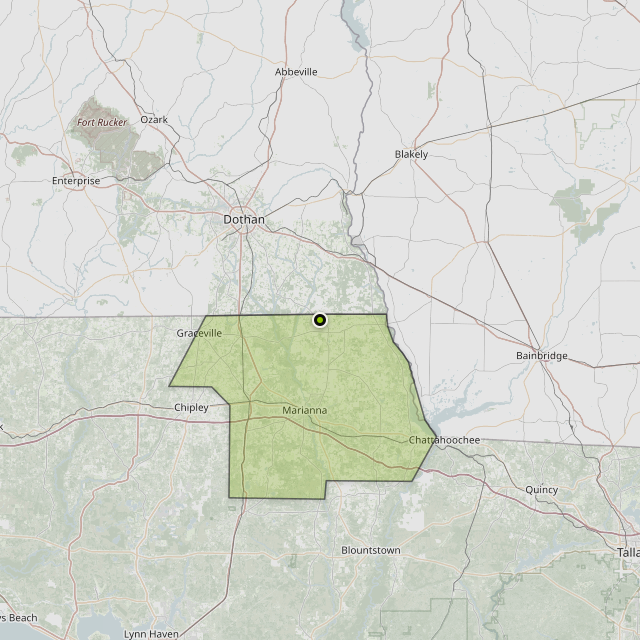 Map showing Jackson County around Malone, FL