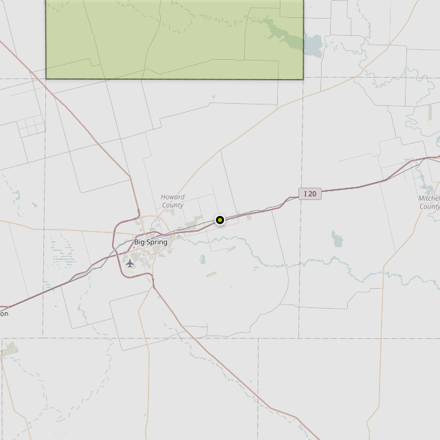 Map showing Borden County around Big Spring, TX