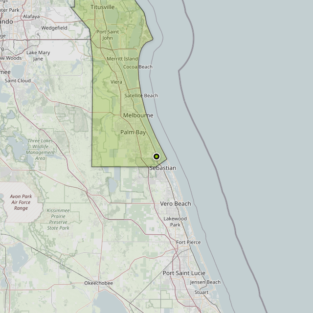 Map showing Brevard County around Micco, FL