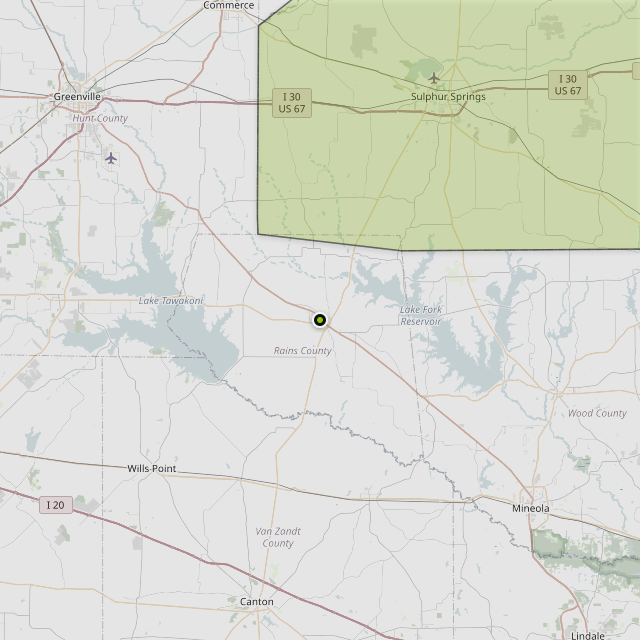 Map showing Hopkins County around Emory, TX