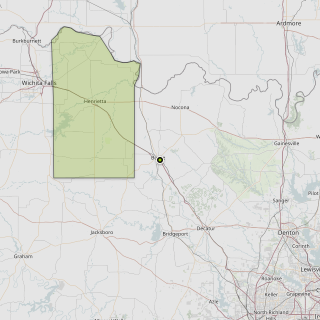 Map showing Clay County around Bowie, TX