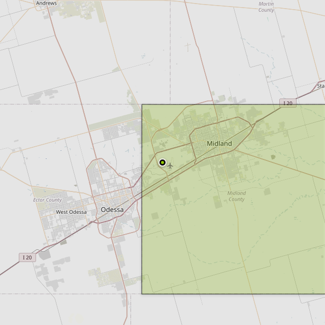 Map showing Midland County around Midland, TX
