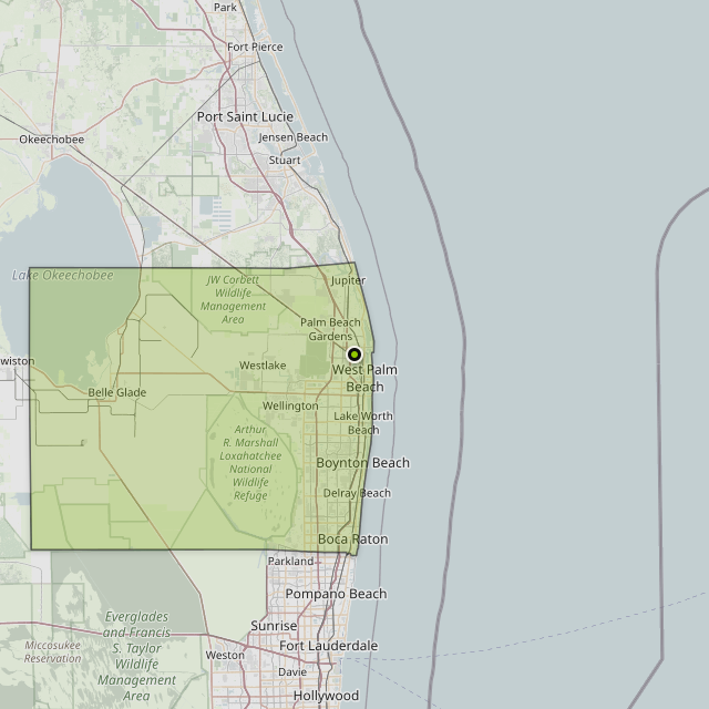 Map showing Palm Beach County around Riviera Beach, FL