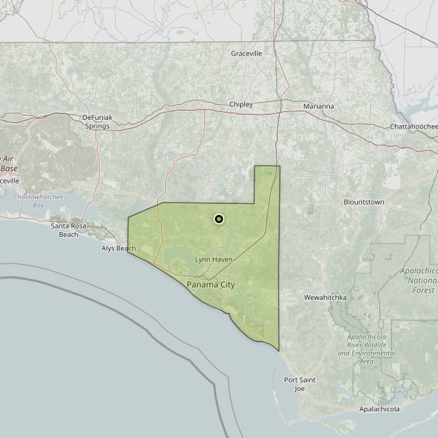 Map showing Bay County around Lynn Haven, FL