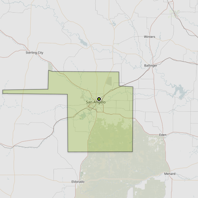 Map showing Tom Green County around San Angelo, TX