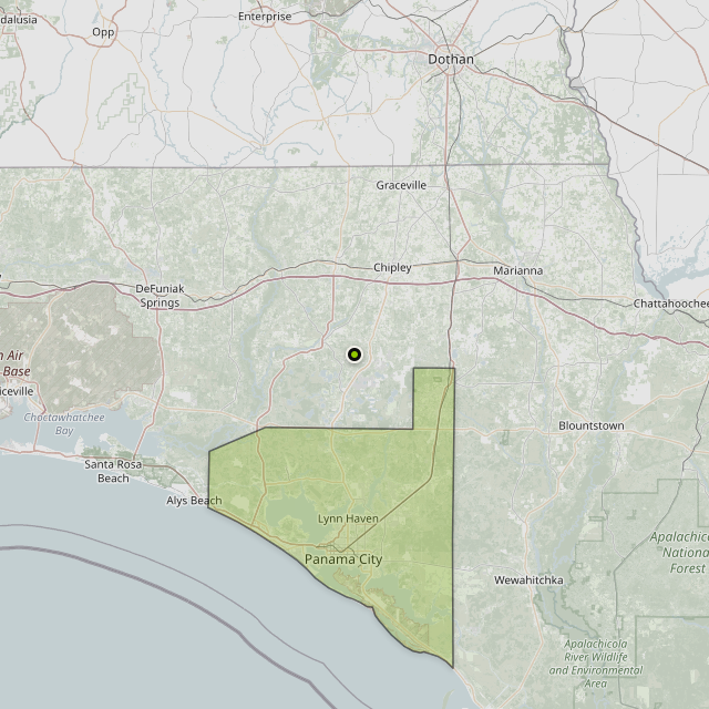 Map showing Bay County around Chipley, FL