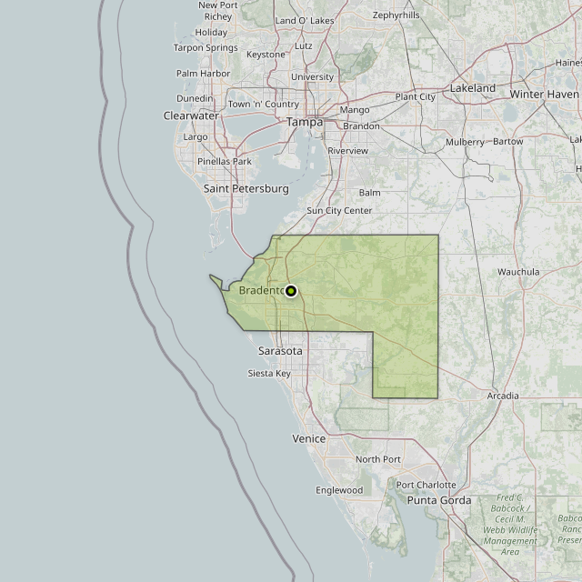 Map showing Manatee County around Bradenton, FL