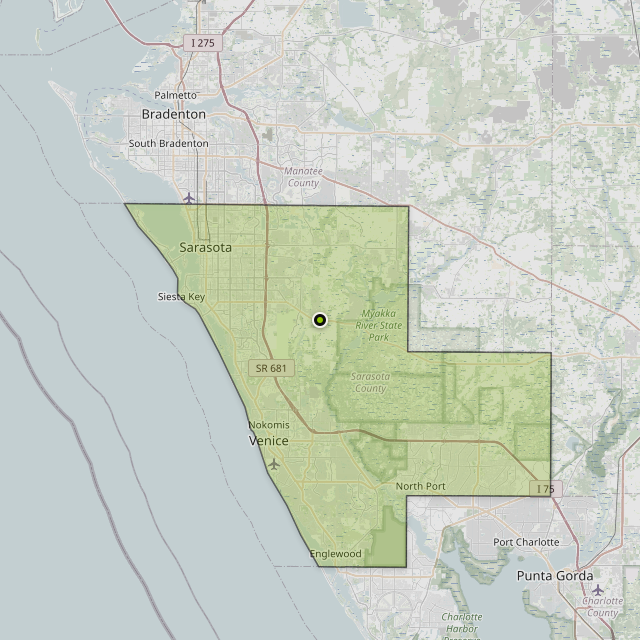 Map showing Sarasota County around Lake Sarasota, FL