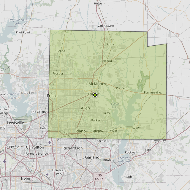 Map showing Collin County around McKinney, TX