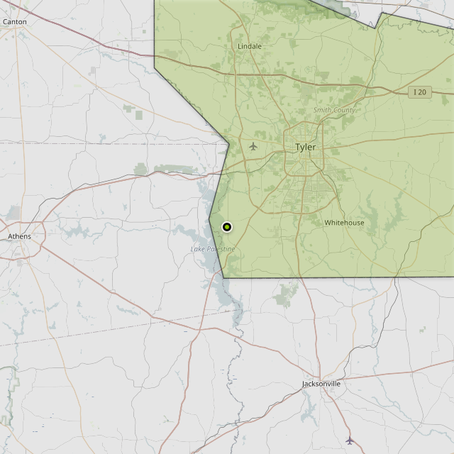 Map showing Smith County around Chandler, TX