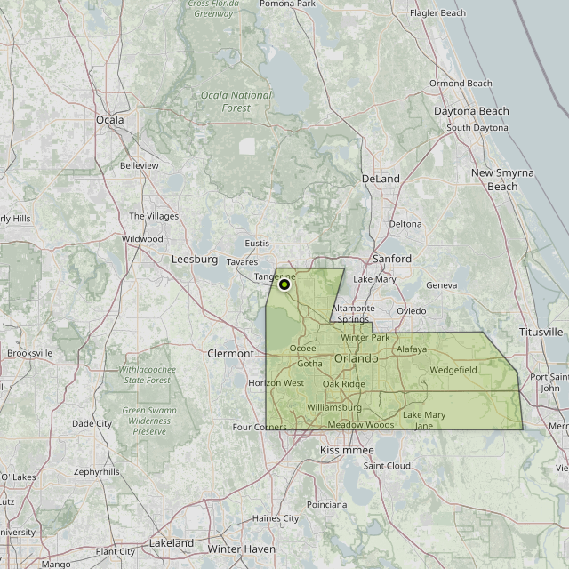 Map showing Orange County around Zellwood, FL
