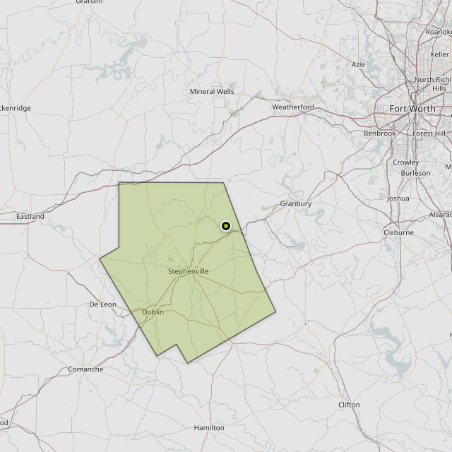 Map showing Erath County around Stephenville, TX