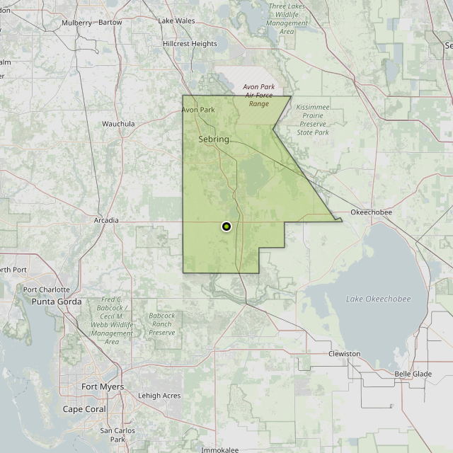 Map showing Highlands County around Placid Lakes, FL
