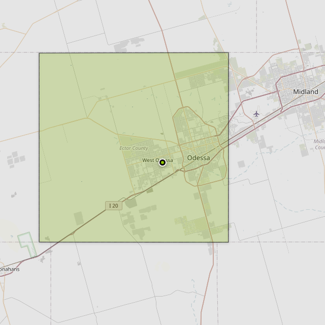 Map showing Ector County around Odessa, TX