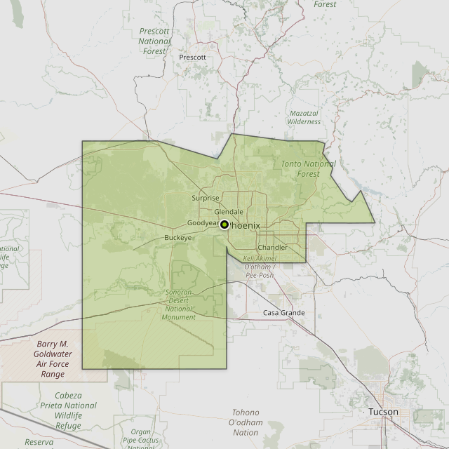 Map showing Maricopa County around Phoenix, AZ